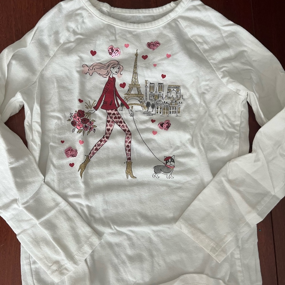 Place White and Red Long Sleeve Tee with Graphic Design